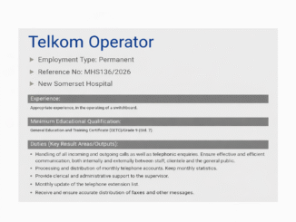 Telkom Operator vacancy at New Somerset Hospital with switchboard duties, application steps, and basic requirements